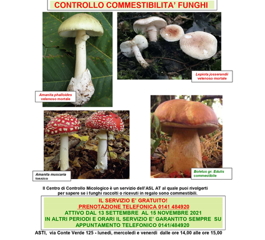 Asl di Asti  - Controllo gratuito della commestibilità dei funghi, nel dubbio chiedi all'ASL